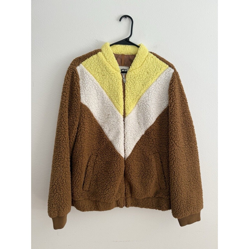 Ugg Annalise Teddy Jacket Women Size M Brown Yellow Full Zip Sweater W/Pockets